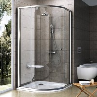 Ravak Pivot PSKK 10 cm íves zuhanykabin, kifelé nyíló ajtóval, szatén ezüst kerettel, átlátszó üvegg