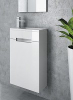 New Trendy Micra fali fürdőszobabútor kerámia mosdóval együtt, fényes fehér színben, jobbos vagy bal
