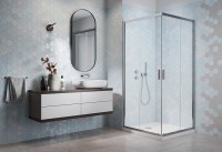 H2O Comfort C 100x80 cm aszimmetrikus, szögletes, tolóajtós zuhanykabin, átlátszó üveggel, kr