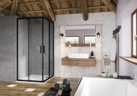 Ravak Blix Slim BLSRV2 szögletes 90x90 cm tolóajtós zuhanykabin, matt fekete kerettel, átlátsz