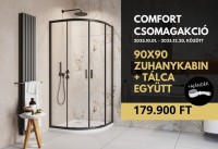 H2O Comfort Black A íves, fekete zuhanykabin 90x90 cm + Nero A előlapos zuhanytálca SZETT