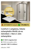 H2O Comfort Black C szögletes, fekete zuhanykabin 90x90 cm + Nero C Slim lapos zuhanytálca SZETT