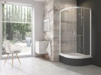 Ravak Blix BLCP4 Sabina íves 90x90 cm tolóajtós, alacsony (175 cm) zuhanykabin, fehér kerettel, átlá