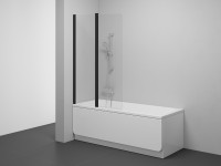 Ravak CVS2-100 kétrészes, ki- és behajtható kádparaván 100x150 cm fekete keret + átlátszó üveg, jobb