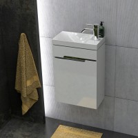 Roltechnik Silver 40 cm fali mosdó - kézmosó szekrény, MŰMÁRVÁNY mosdóval, fényes fehér színben