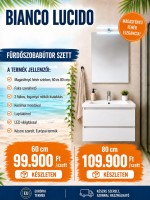 Bianco Lucido 80 cm komplett fürdőszobabútor szett, mosdóval, tükörrel, világítással együtt