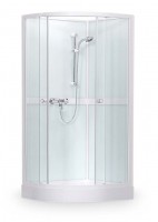 Sanipro Simple komplett, 90x90 cm íves zuhanykabin hátfallal, zuhanytálcával és zuhanyszettel e