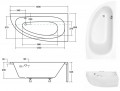 Besco Milena Premium 150x70 cm jobbos vagy balos aszimmetrikus akril kád + fejpárna + kapaszkodó